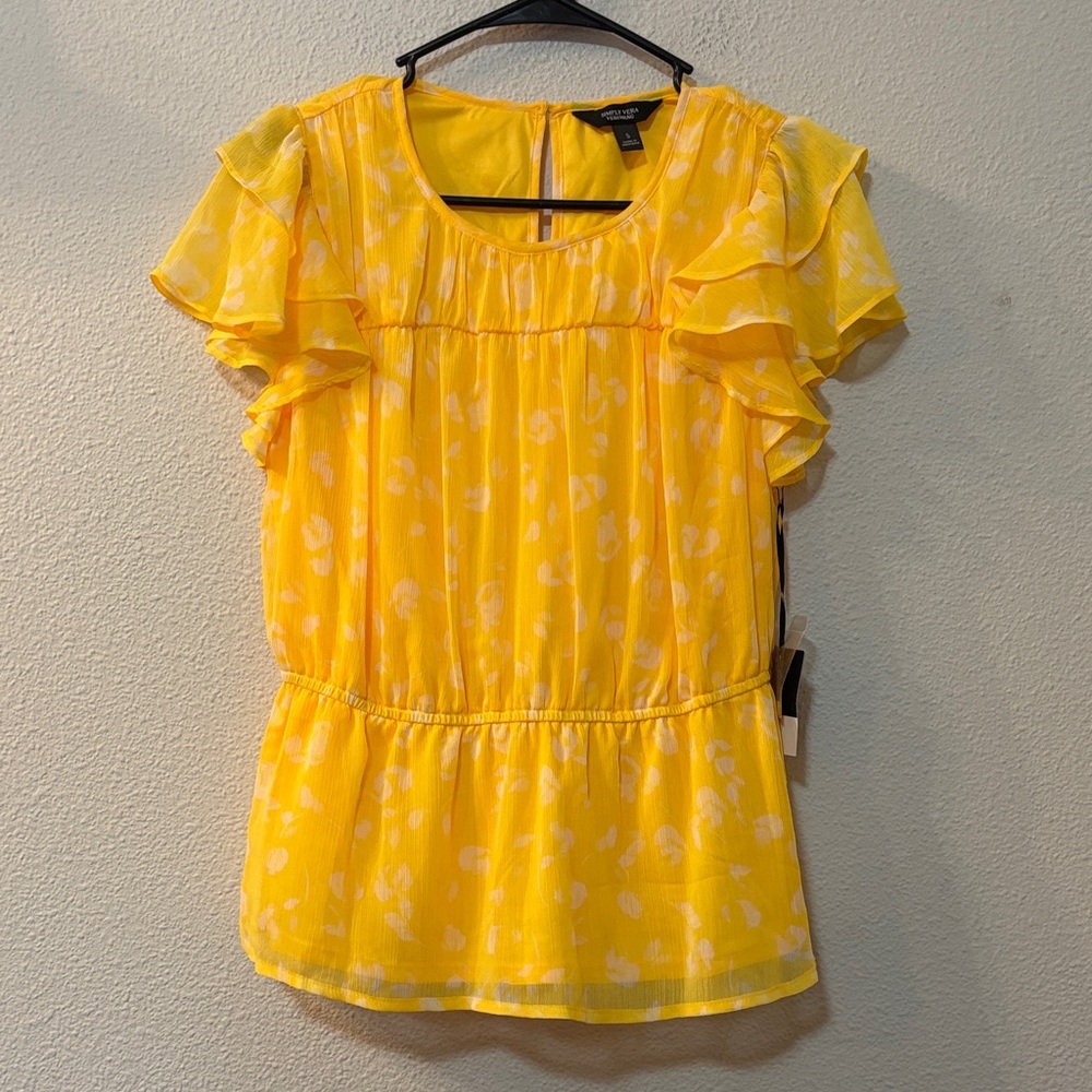 NWT Simply Vera Vera Wang Yellow Blouse with Ruffles